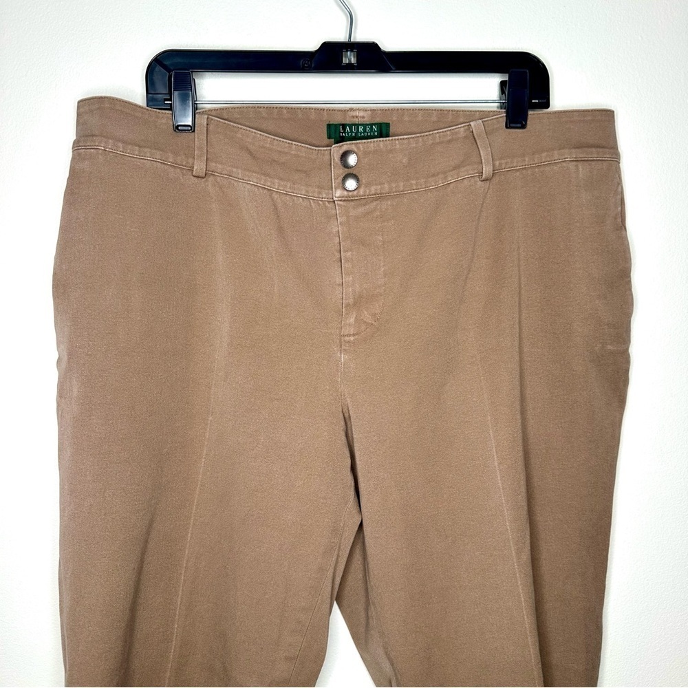 Ralph Lauren Tan Trousers Flat Front Cotton Blend Women’s Size 18W - Picture 4 of 7